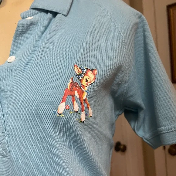 BSR Light Blue Polo Shirt Dress with Embroidered Fawn - Picture 2 of 11